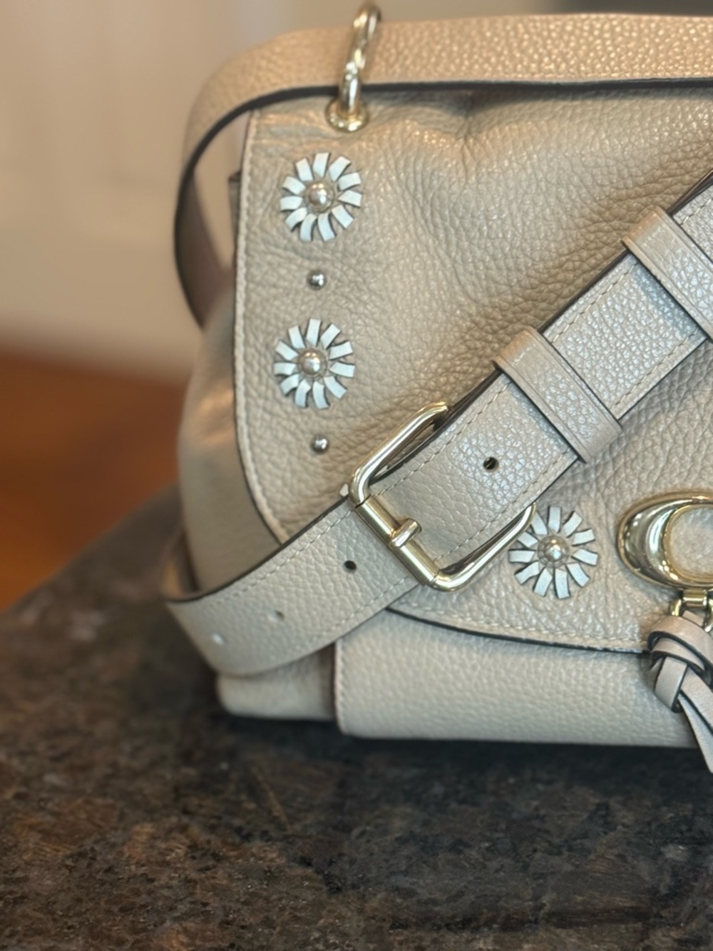 Coach Beige Pebbled Leather Crossbody with Floral Studs - Picture 4 of 15